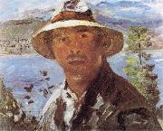 Lovis Corinth Self Portrait with Straw Hat France oil painting artist